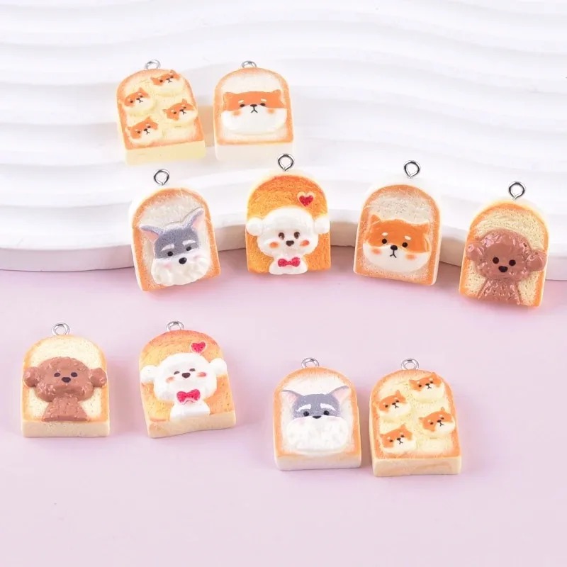 Resin Crafts Diy - 10Pcs Cute Toast Dog Resin Pendants