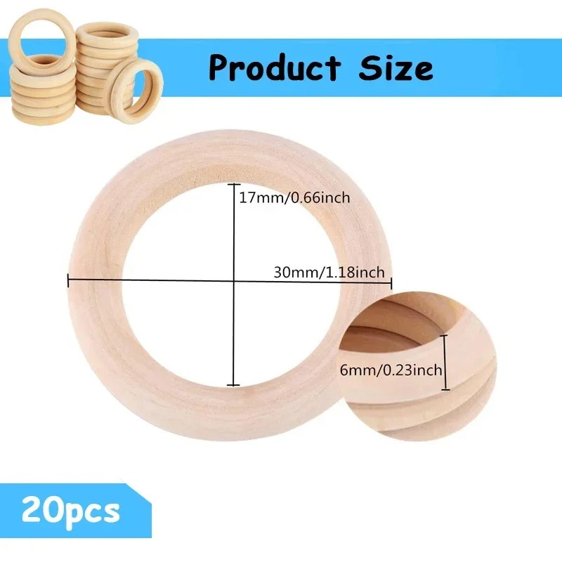 20pcs 30mm Unfinished Smooth W - Wood Ring Blank ulasan dan harga