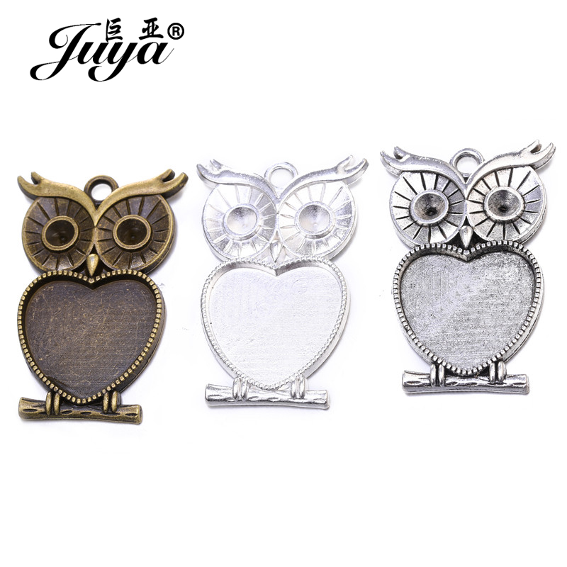 5pcs/lot 25mm Heart Shape Owl  - Bezels Set Pendant ulasan dan harga