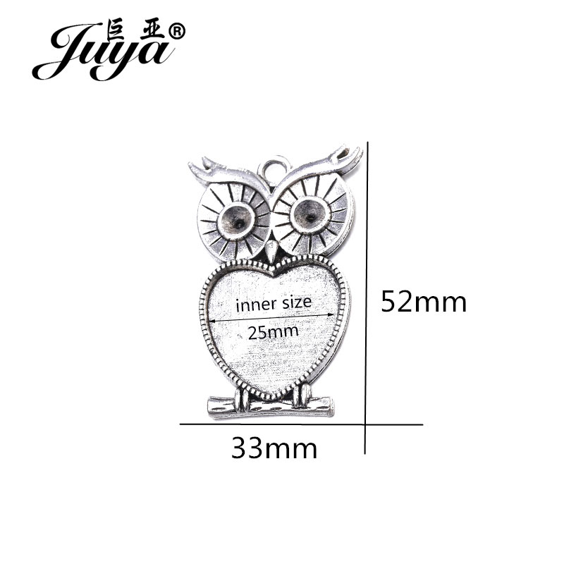 5pcs/lot 25mm Heart Shape Owl  - Bezels Set Pendant ulasan dan harga