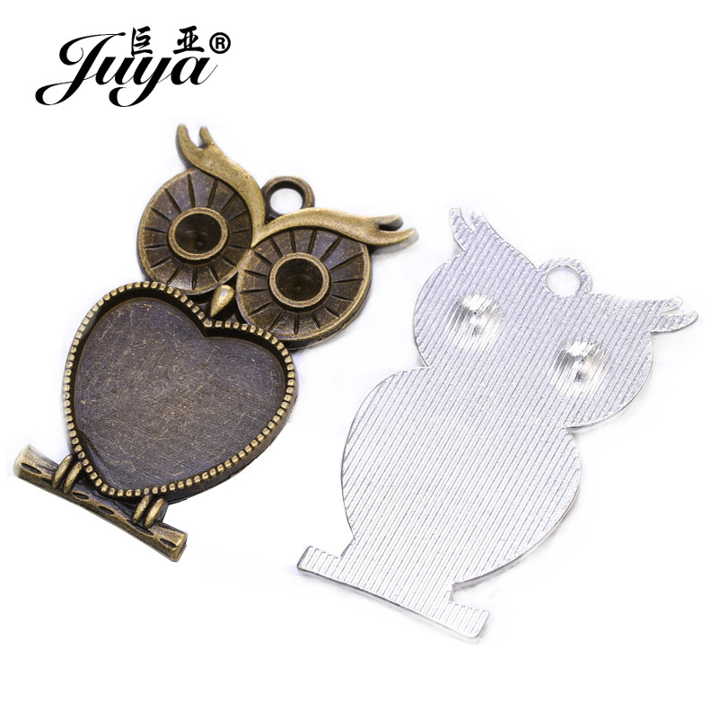 5pcs/lot 25mm Heart Shape Owl  - Bezels Set Pendant ulasan dan harga