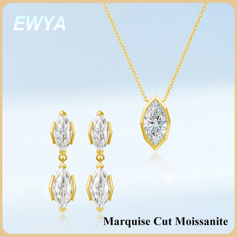 EWYA 3CT Marquise Cut Moissani - Bezels Set Pendant ulasan dan harga