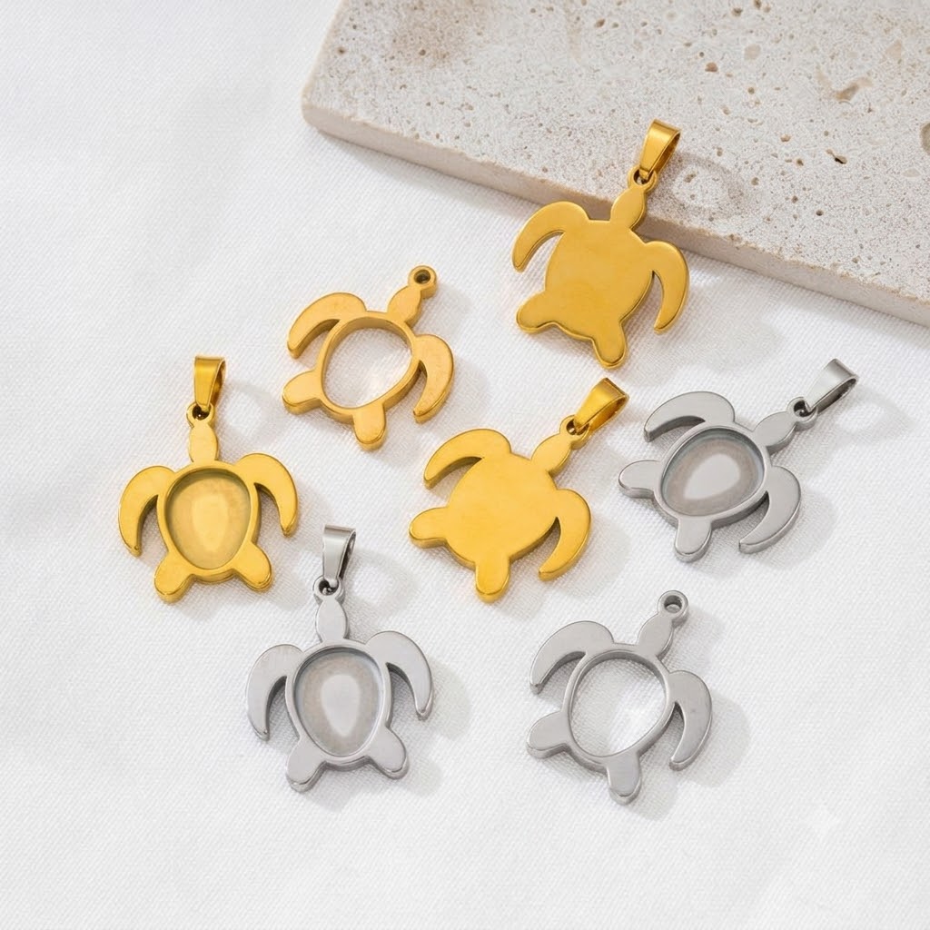 5pcs/Lot Stainless Steel Turtl - Bezels Set Pendant ulasan dan harga