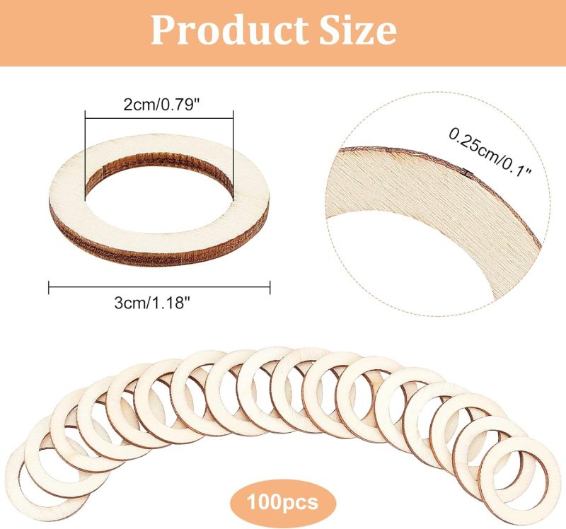 100 Pcs 30mm Natural Wood Ring - Wood Ring Blank ulasan dan harga