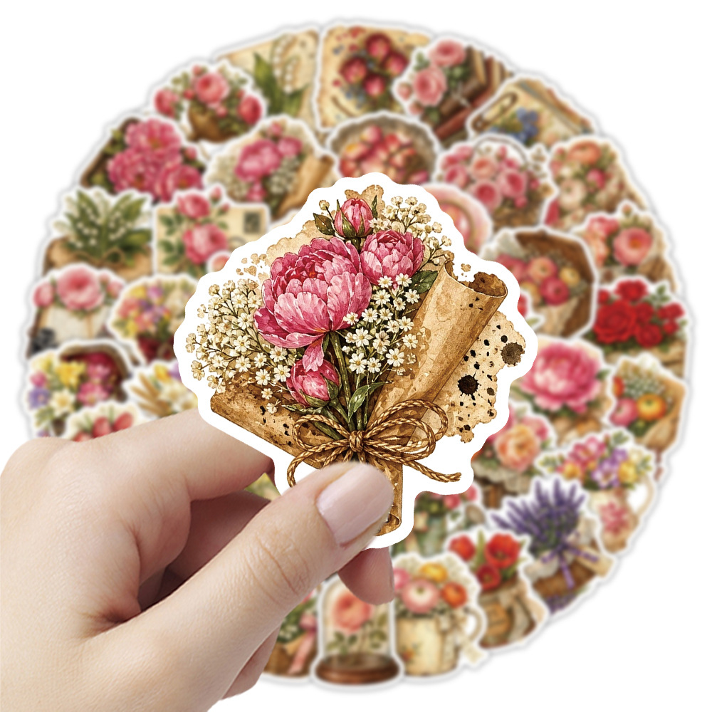 50Pcs Vintage Floral Stickers  - Dried Flower Bulk ulasan dan harga