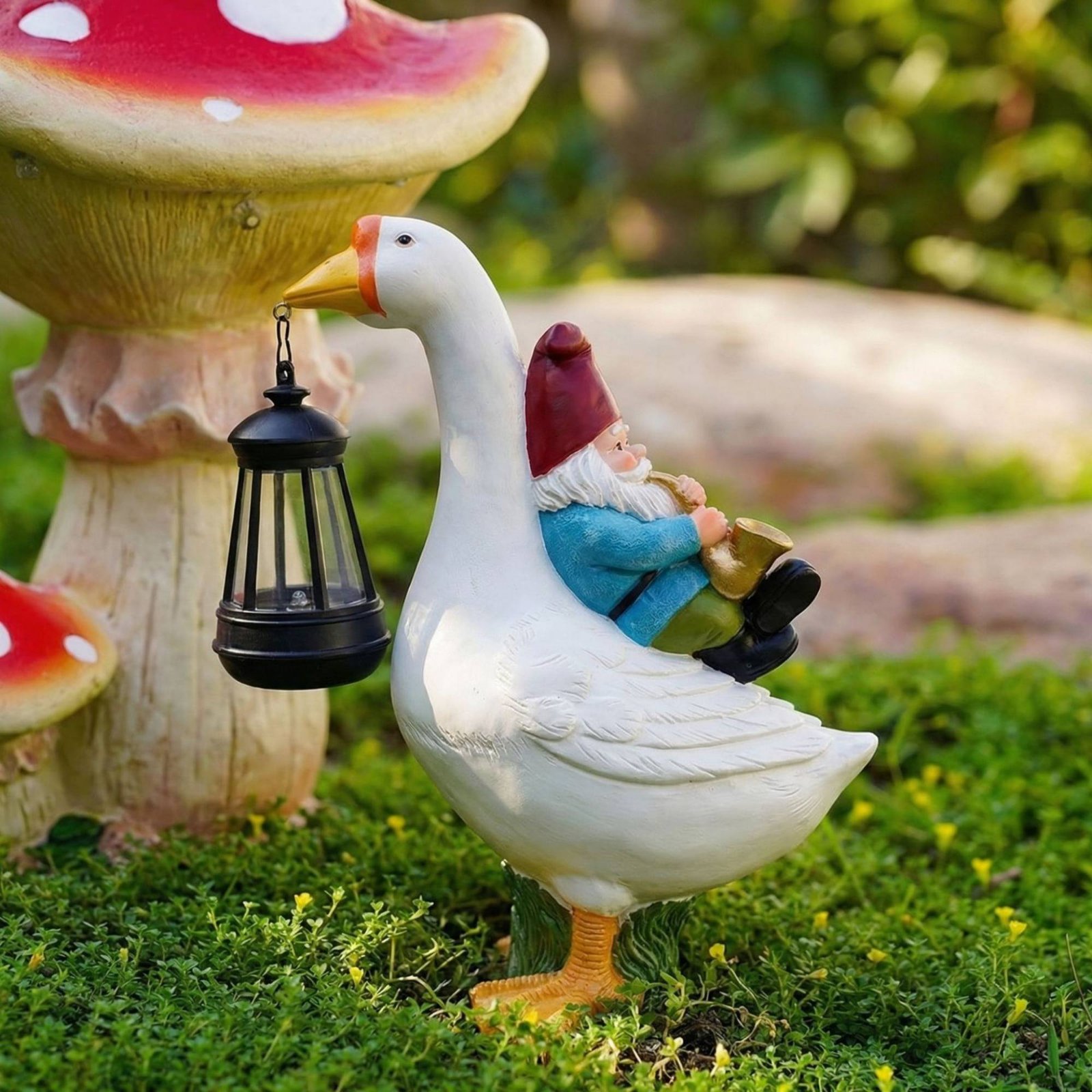 Gnome Riding Goose Statue Weat - Crafting Resin ulasan dan harga
